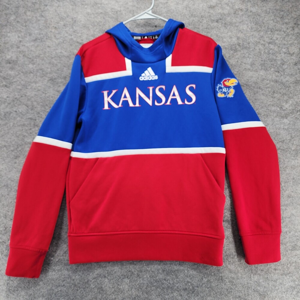 Kansas Jayhawks Hoodie Mens Small Adidas Blue Red Aeroready